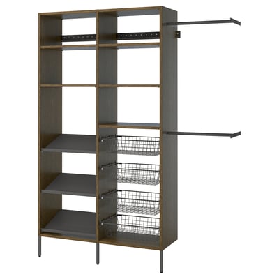 AURDAL Wardrobe combination, brown stained oak veneer/dark gray, 70 5/8-83 5/8x15 3/4x87 "