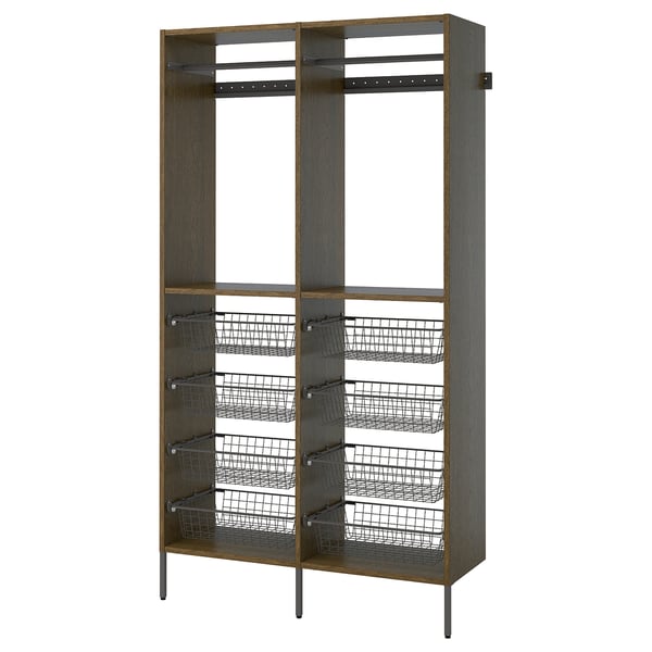 AURDAL Wardrobe combination, brown stained oak veneer/dark gray, 49 1/4x15 3/4x87 "