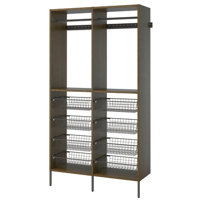 AURDAL Wardrobe combination, brown stained oak veneer/dark gray, 49 1/4x15 3/4x87 "