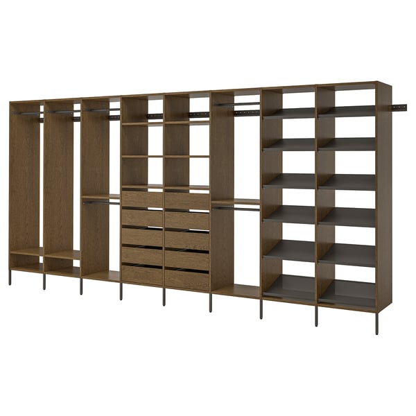 AURDAL Wardrobe combination, brown stained oak veneer/dark gray, 196 7/8x15 3/4x87 "