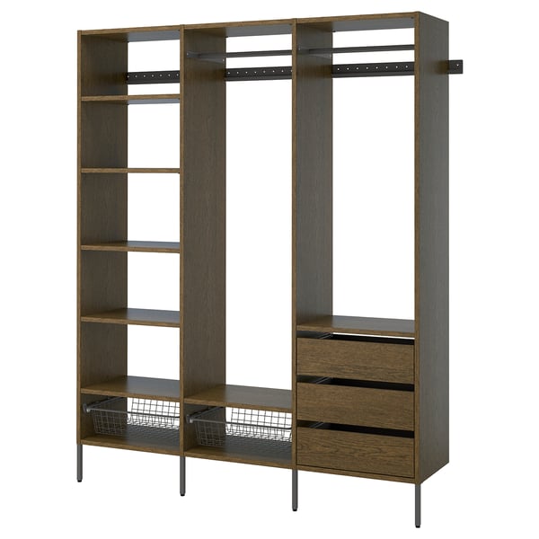 AURDAL Wardrobe combination, brown stained oak veneer/dark gray, 74 3/4x15 3/4x87 "