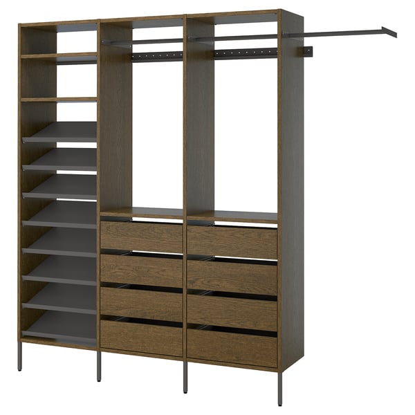 AURDAL Wardrobe combination, brown stained oak veneer/dark gray, 95 1/8-108 1/8x15 3/4x87 "