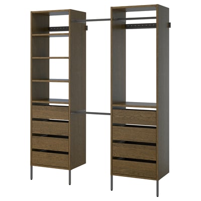 AURDAL Wardrobe combination, brown stained oak veneer/dark gray, 72-79 1/8x15 3/4x87 "