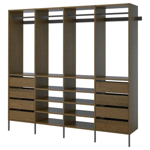 AURDAL Wardrobe combination, brown stained oak veneer/dark gray, 98 3/8x15 3/4x87 "
