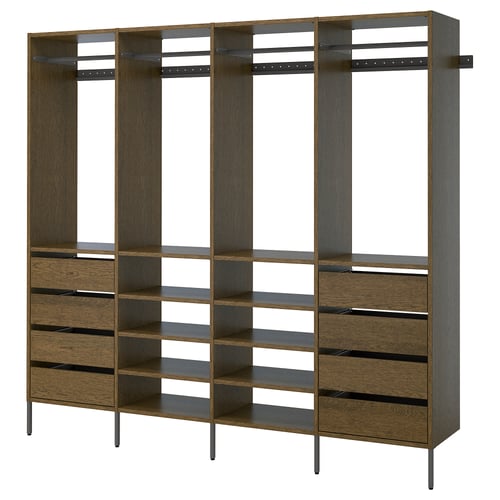 AURDAL Wardrobe combination, brown stained oak veneer/dark gray, 98 3/8x15 3/4x87 "
