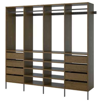 AURDAL Wardrobe combination, brown stained oak veneer/dark gray, 98 3/8x15 3/4x87 "