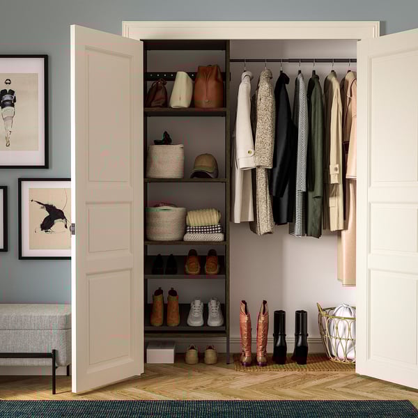 AURDAL Wardrobe combination, brown stained oak veneer/dark gray, 47-60x15 3/4x87 "