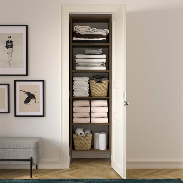 AURDAL Wardrobe combination, brown stained oak veneer/dark gray, 25 5/8x15 3/4x87 "