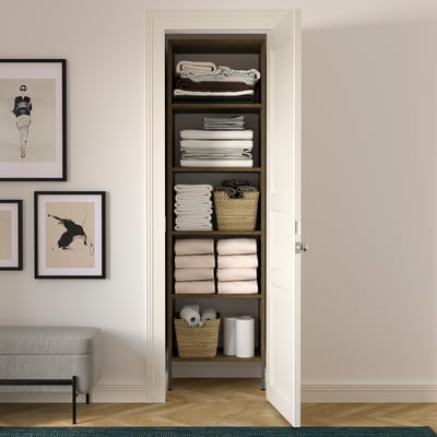 AURDAL Wardrobe combination, brown stained oak veneer/dark gray, 25 5/8x15 3/4x87 "