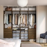 AURDAL Wardrobe combination, brown stained oak veneer/dark gray, 98 3/8x15 3/4x87 "