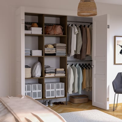 AURDAL Wardrobe combination, brown stained oak veneer/dark gray, 70 5/8-83 5/8x15 3/4x87 "