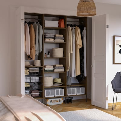 AURDAL Wardrobe combination, brown stained oak veneer/dark gray, 74 3/4x15 3/4x87 "