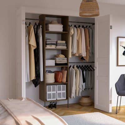 AURDAL Wardrobe combination, brown stained oak veneer/dark gray, 68 1/2-94 1/2x15 3/4x87 "