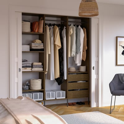 AURDAL Wardrobe combination, brown stained oak veneer/dark gray, 74 3/4x15 3/4x87 "