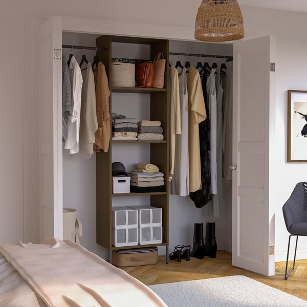 AURDAL Wardrobe combination, brown stained oak veneer/dark gray, 68 1/2-94 1/2x15 3/4x87 "