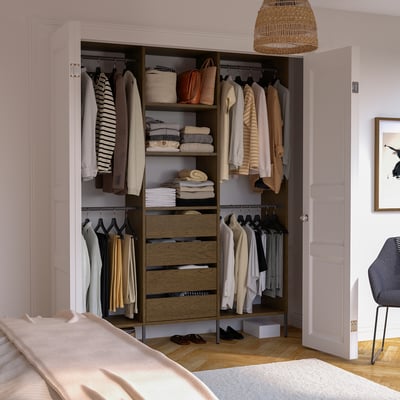 AURDAL Wardrobe combination, brown stained oak veneer/dark gray, 74 3/4x15 3/4x87 "