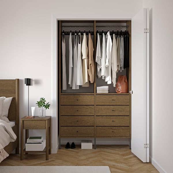 AURDAL Wardrobe combination, brown stained oak veneer/dark gray, 49 1/4x15 3/4x87 "