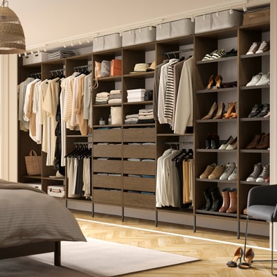 AURDAL Wardrobe combination, brown stained oak veneer/dark gray, 196 7/8x15 3/4x87 "