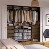 AURDAL Wardrobe combination, brown stained oak veneer/dark gray, 98 3/8x15 3/4x87 "