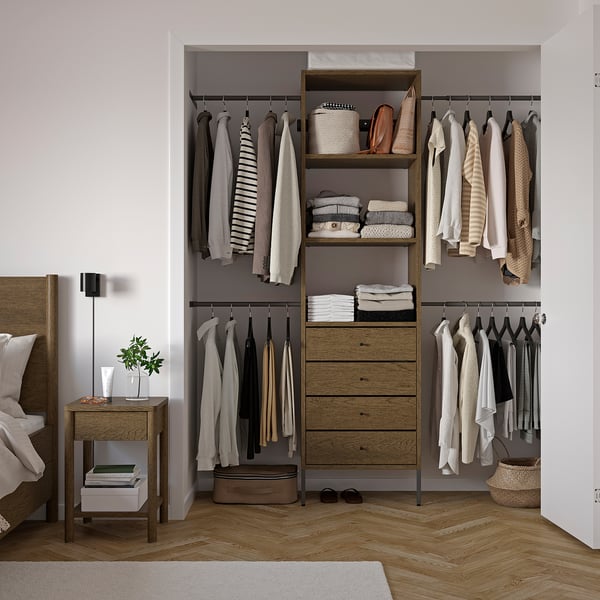 AURDAL Wardrobe combination, brown stained oak veneer/dark gray, 68 1/2-94 1/2x15 3/4x87 "