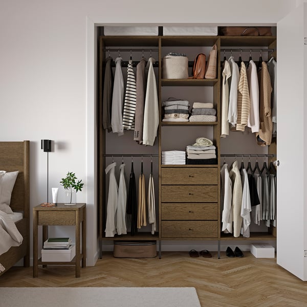 AURDAL Wardrobe combination, brown stained oak veneer/dark gray, 74 3/4x15 3/4x87 "