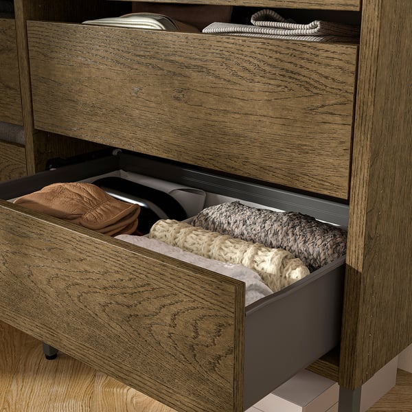 AURDAL Wardrobe combination, brown stained oak veneer/dark gray, 118 7/8-132 7/8x15 3/4x87 "