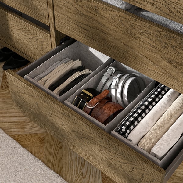 AURDAL Wardrobe combination, brown stained oak veneer/dark gray, 118 7/8-132 7/8x15 3/4x87 "