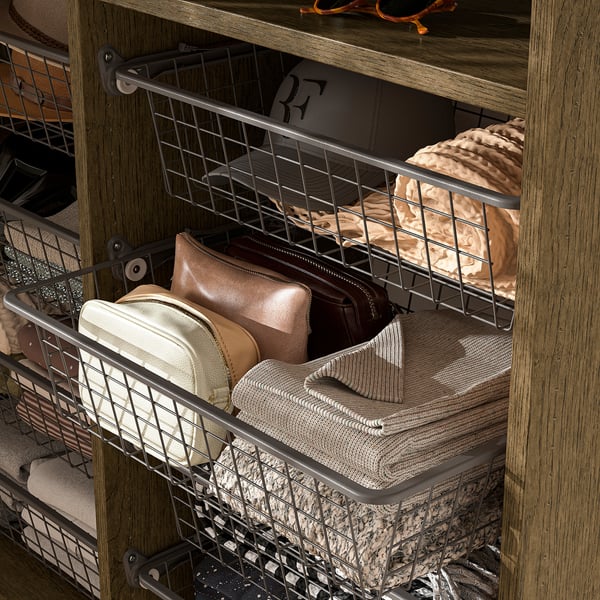 AURDAL Wardrobe combination, brown stained oak veneer/dark gray, 74 3/4x15 3/4x87 "