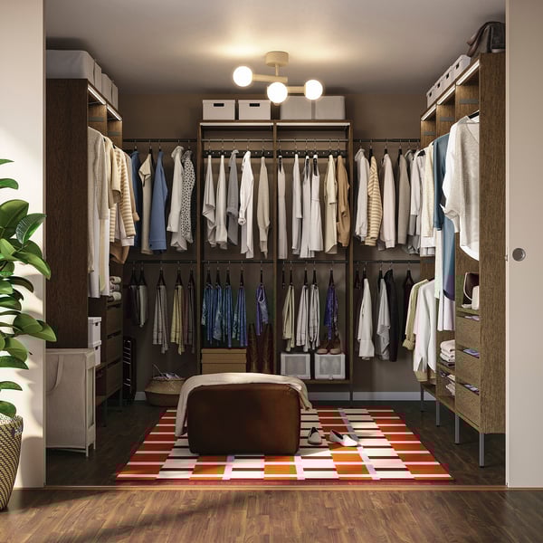 AURDAL Wardrobe combination, brown stained oak veneer/dark gray, 70 7/8-118 1/8x15 3/4x87 "