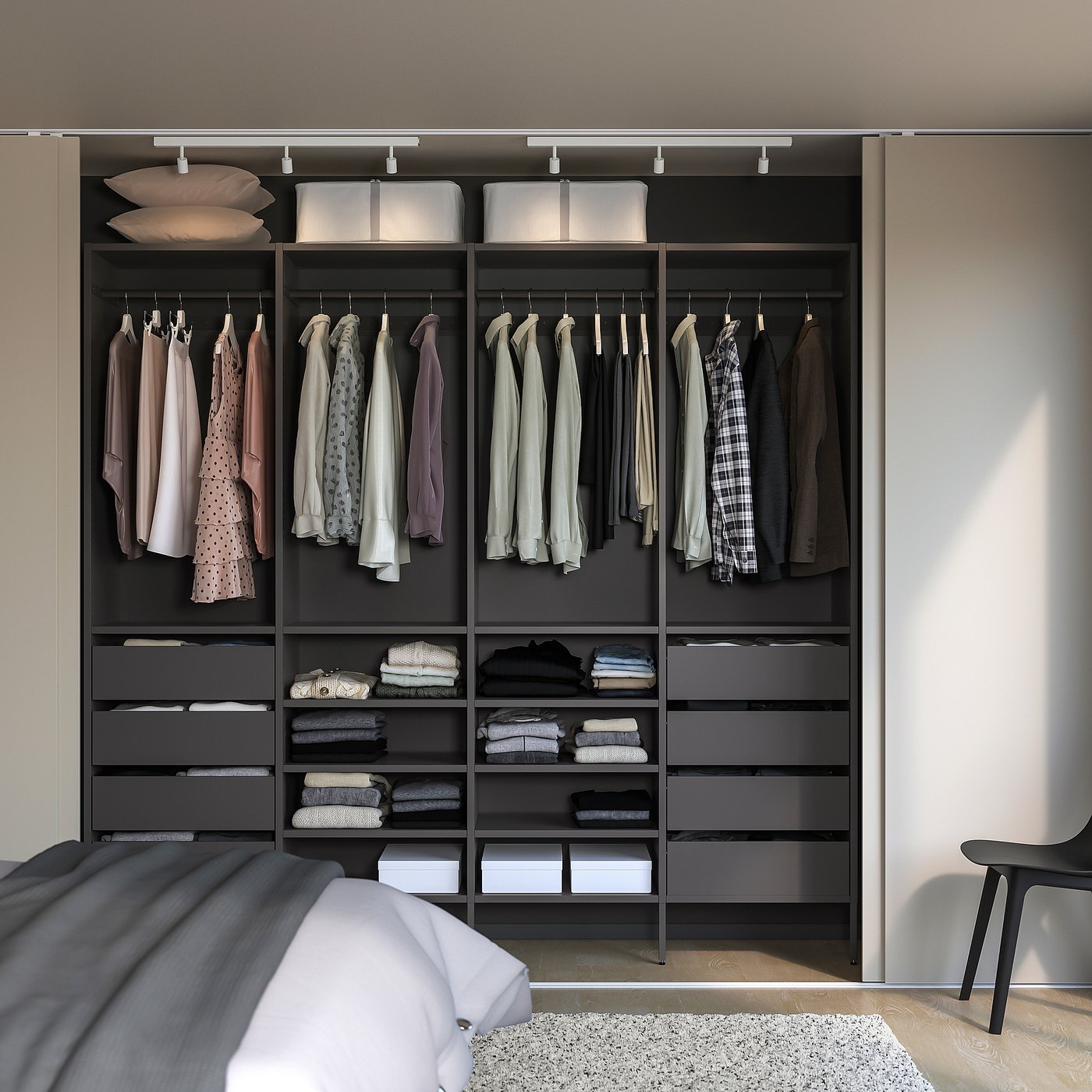 AURDAL wardrobe combination, dark gray, 983/8x153/4x87