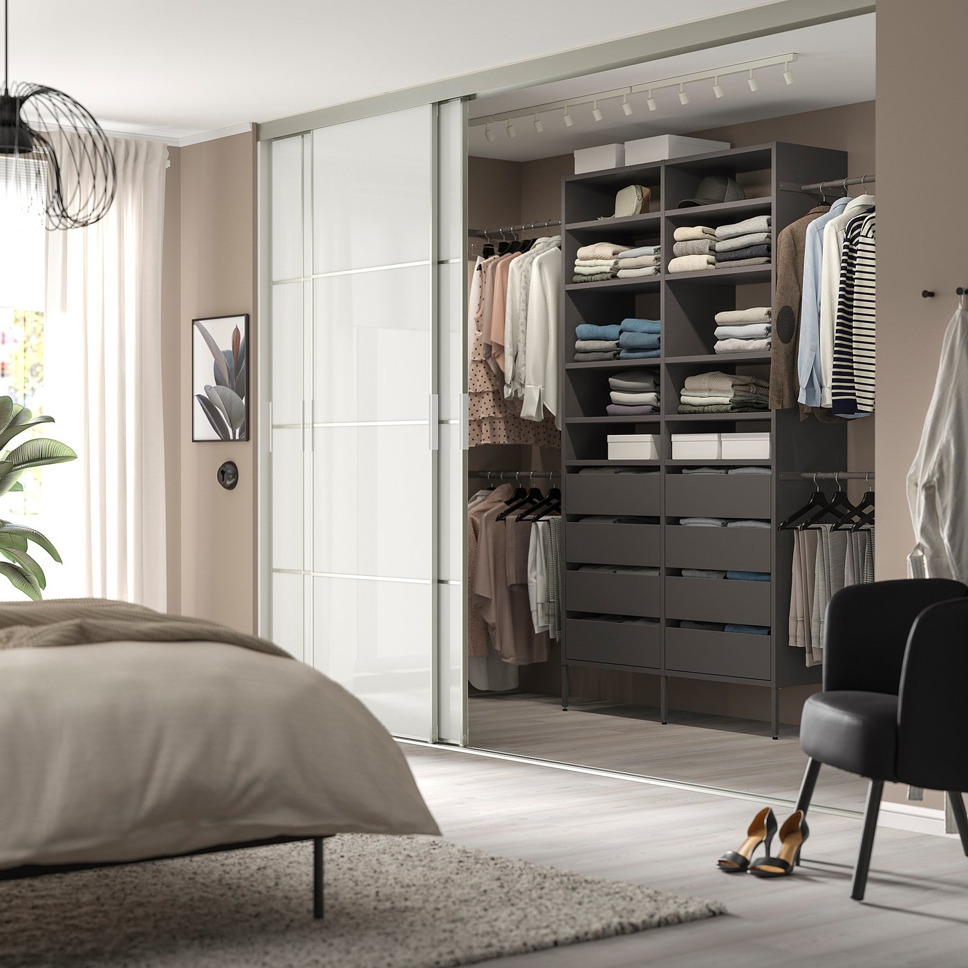 AURDAL wardrobe combination, dark gray, 921/8-1181/8x153/4x87