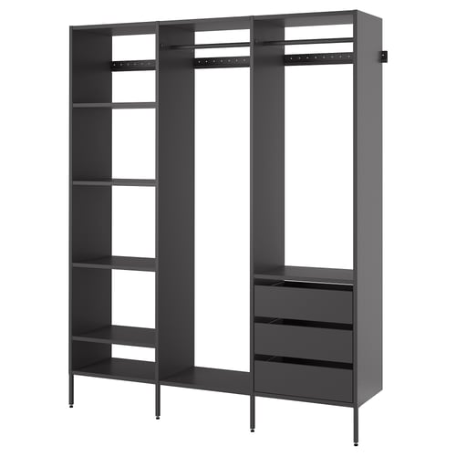 AURDAL - black closet organiser, steel & particleboard, modular, open & closed storage.