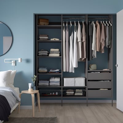 AURDAL Wardrobe combination, dark gray, 74 3/4x15 3/4x87 "