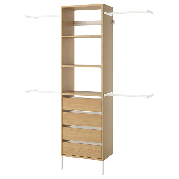 AURDAL Wardrobe combination, oak veneer/white, 68 1/2-94 1/2x15 3/4x87 "