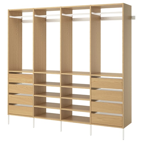 AURDAL Wardrobe combination, oak veneer/white, 98 3/8x15 3/4x87 "