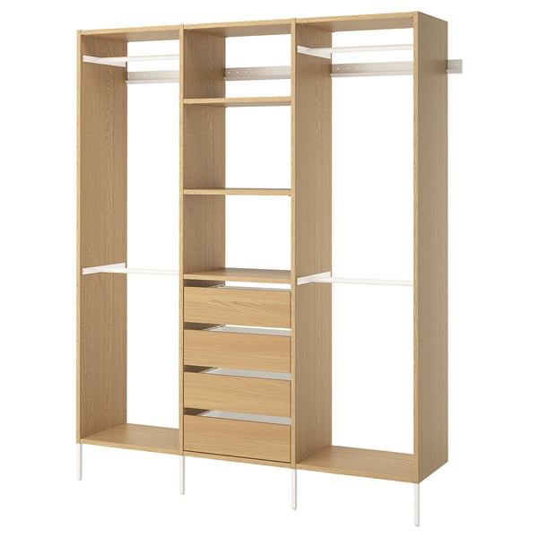 AURDAL Wardrobe combination, oak veneer/white, 74 3/4x15 3/4x87 "