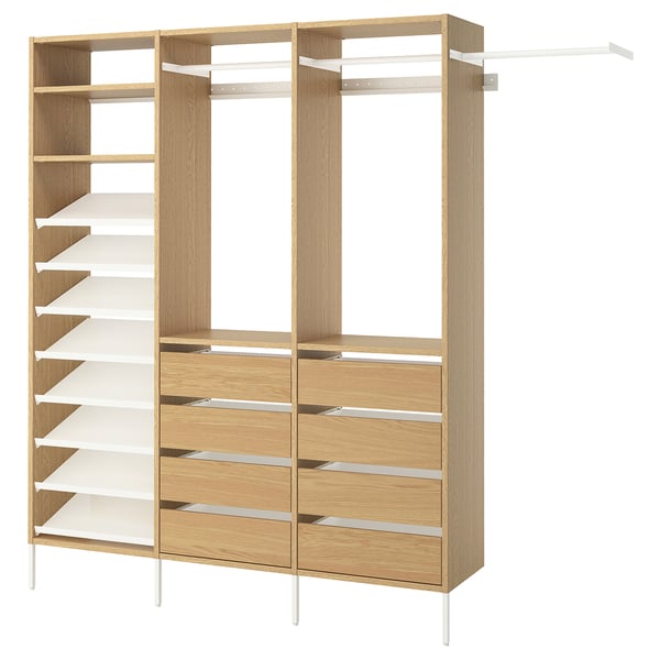 AURDAL Wardrobe combination, oak veneer/white, 95 1/8-108 1/8x15 3/4x87 "