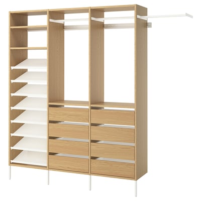 AURDAL Wardrobe combination, oak veneer/white, 95 1/8-108 1/8x15 3/4x87 "