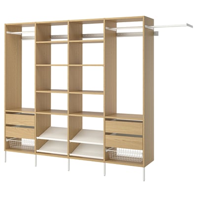 AURDAL Wardrobe combination, oak veneer/white, 118 7/8-132 7/8x15 3/4x87 "