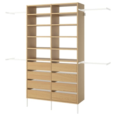 AURDAL Wardrobe combination, oak veneer/white, 92 1/8-118 1/8x15 3/4x87 "