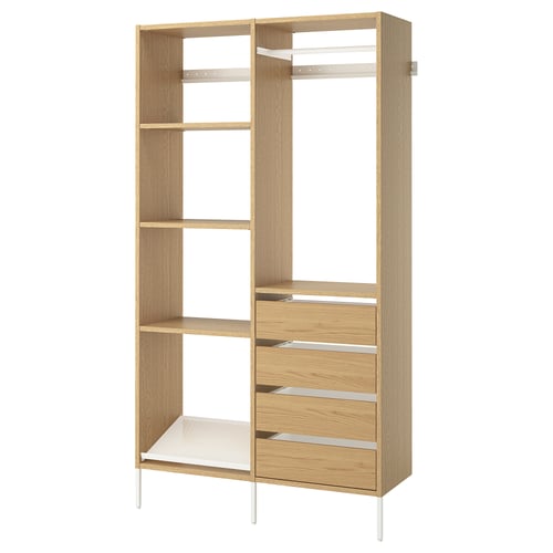 AURDAL Wardrobe combination, oak veneer/white, 49 1/4x15 3/4x87 "