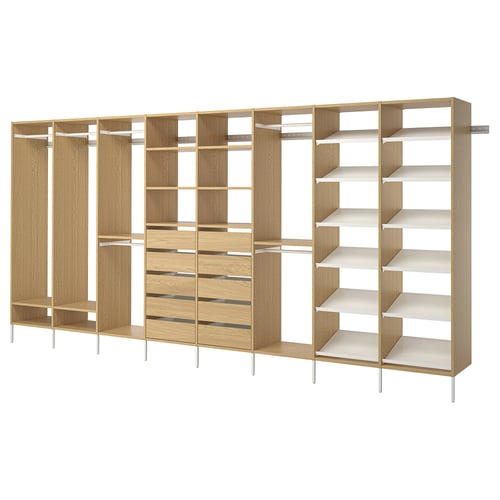 AURDAL Wardrobe combination, oak veneer/white, 196 7/8x15 3/4x87 "