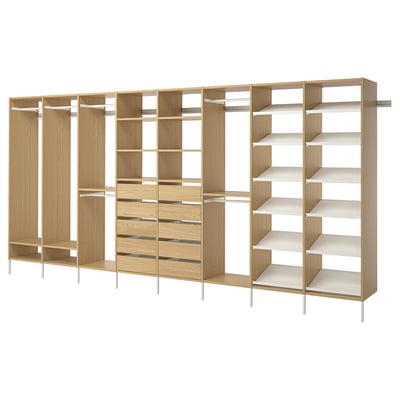 AURDAL Wardrobe combination, oak veneer/white, 196 7/8x15 3/4x87 "