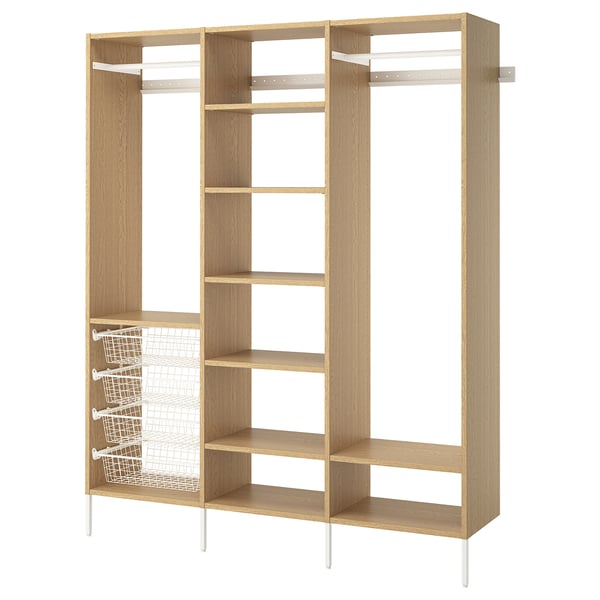 AURDAL Wardrobe combination, oak veneer/white, 74 3/4x15 3/4x87 "