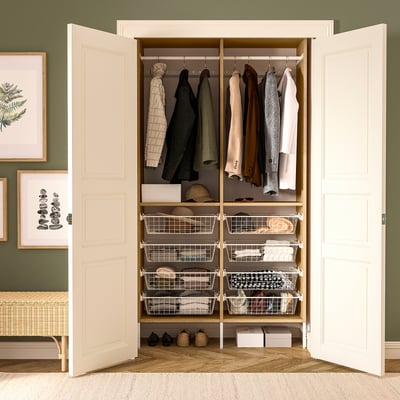 AURDAL Wardrobe combination, oak veneer/white, 49 1/4x15 3/4x87 "