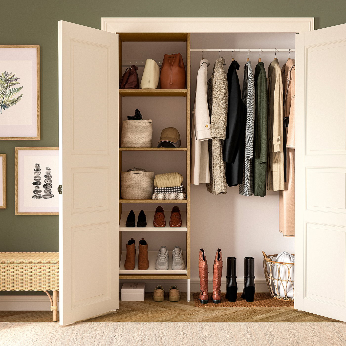 AURDAL wardrobe combination, oak veneer/white, 47-60x153/4x87