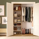 AURDAL Wardrobe combination, oak veneer/white, 47-60x15 3/4x87 "