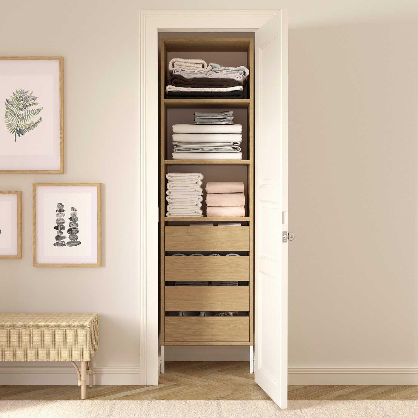 AURDAL wardrobe combination, oak veneer/white, 255/8x153/4x87