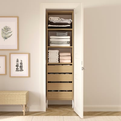 AURDAL Wardrobe combination, oak veneer/white, 25 5/8x15 3/4x87 "
