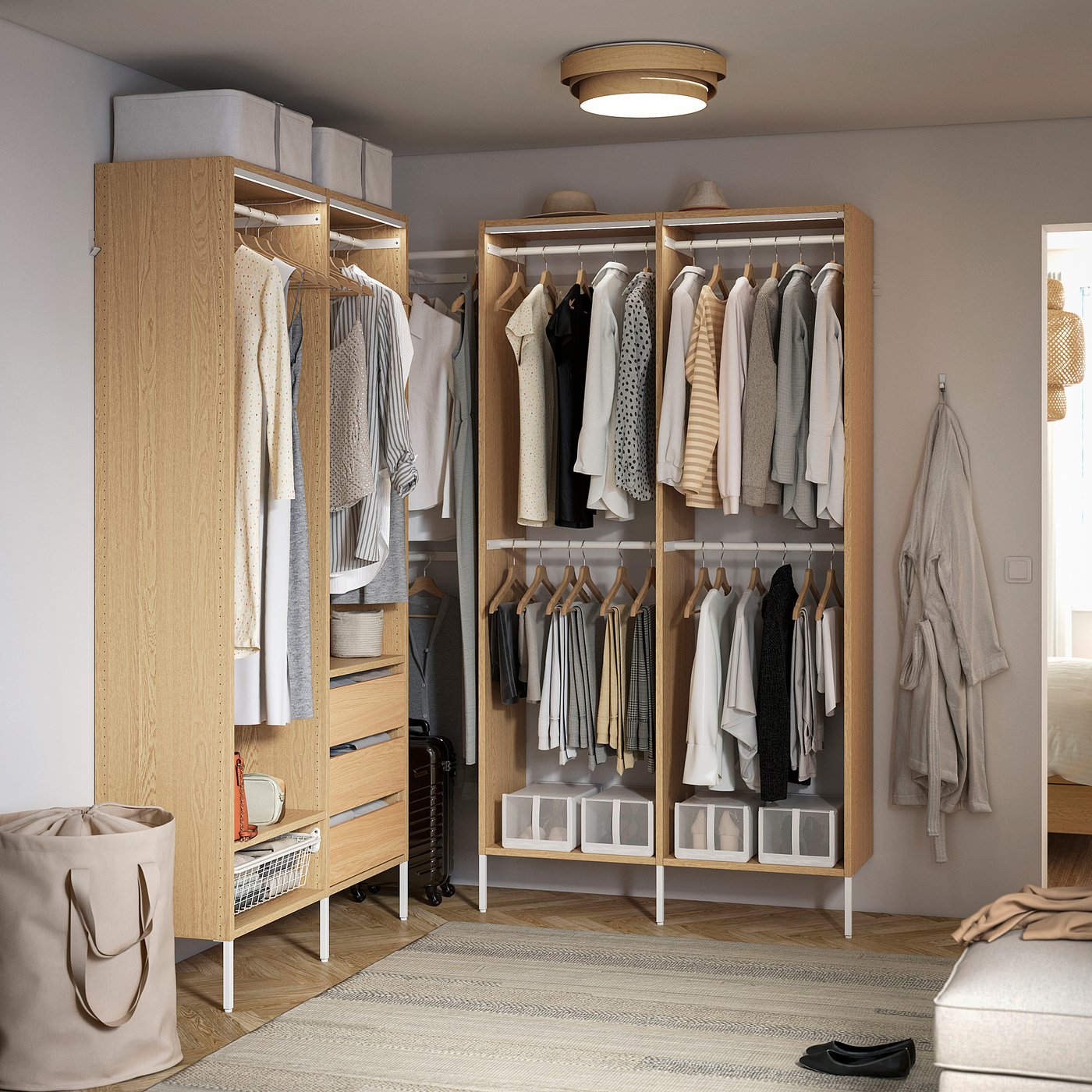 AURDAL wardrobe combination, oak veneer/white, 707/8-837/8x153